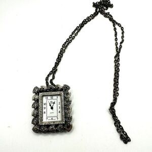 Vintage Cenere Art Deco Pendant/necklace/watch with Marcasite in pewter tone!
